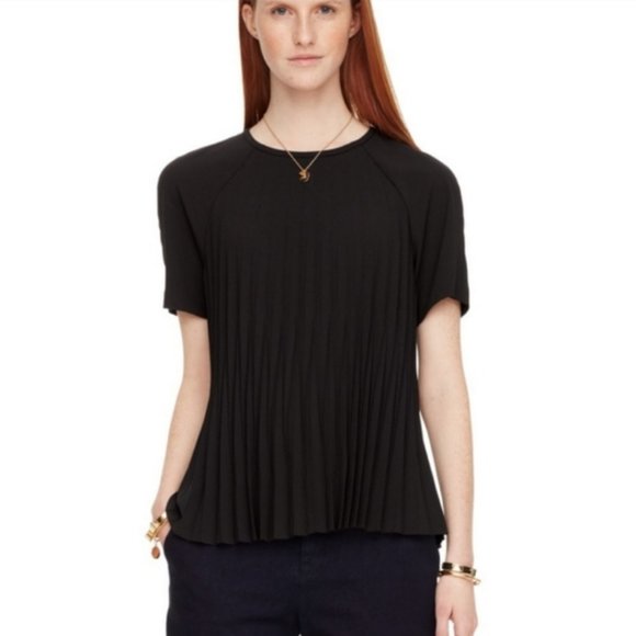 kate spade black pleated short sleeve blouse top size small nwot - Picture 1 of 10
